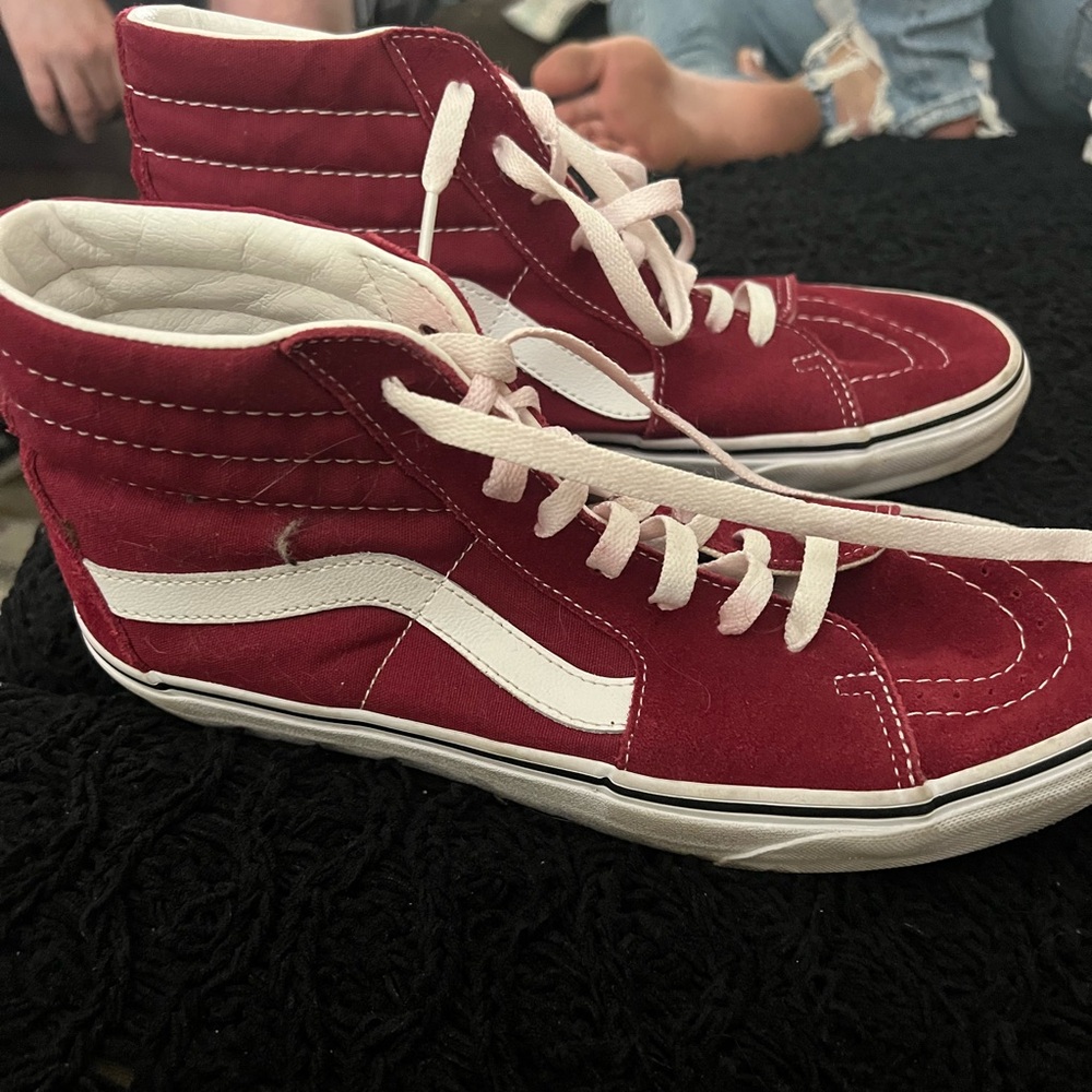 Vans Red and White High-Top Sneakers